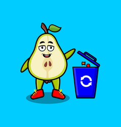 Cartoon Pear Fruit Throwing Trash In The Trash