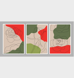 Red And Green Modern Roses Abstract Wall Art