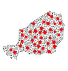 Wire Frame Polygonal Map Niger With Red Covid19