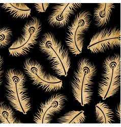 Gold Peacock Feather Seamless Pattern On Black