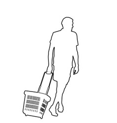 Man Doing Grocery With Shopping Basket Contour