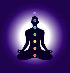 Chakra System On Silhouette Of Human Body Sitting