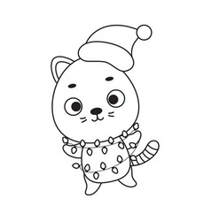 Coloring Page Cute Christmas Cat With Garland