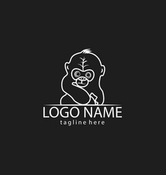 Cute Gorilla Child Line Template Logo Design