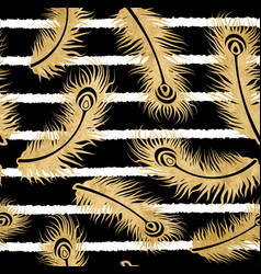 Gold Feather Seamless Pattern Design On Black