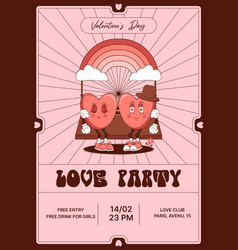 Groovy Invitation For Love Party With Cute