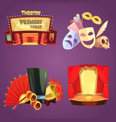 Theatre Retro Cartoon 2x2 Icons Set