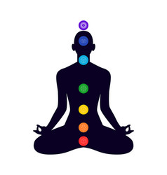 Chakra System On Silhouette Of Human Body Sitting