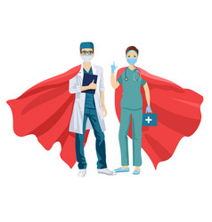 Super Doctor And Nurse Wearing Medical Masks