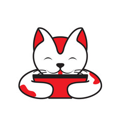 Cartoon Mascot Cute Kitten Noodle Bowl Logo