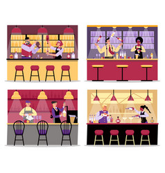 Set Of Bar Counters With Men And Women Characters