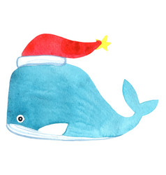 Whale With Santa Hat Cartoon Character Watercolor