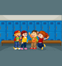 Happy Children At School Hallway