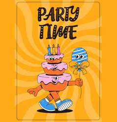 Happy Birthday Poster In Retro Groovy Style