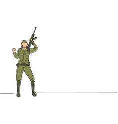 Single One Line Drawing Female Soldier Stands