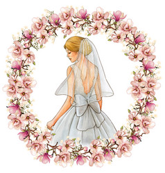 Watercolor Bride White Gown In Magnolia Wreath