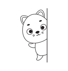 Coloring Page Cute Little Cat Peeking Around