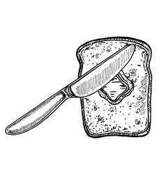 Slice Of Bread Or Butter Toast On Sketch Design