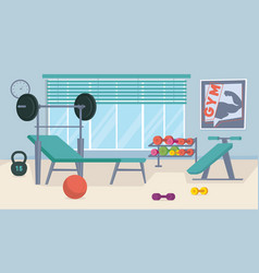 Gym Interior Banner In Flat Cartoon Design