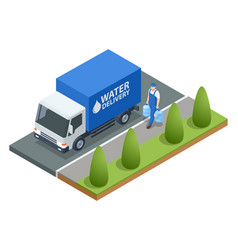 Isometric Water Delivery Service Truck Carrying