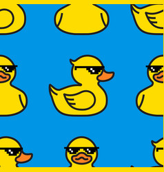 Rubber Yellow Duck In Sunglasses Seamless Pattern