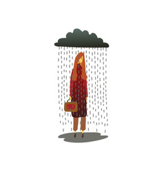 Woman Without An Umbrella Is Standing In Rain