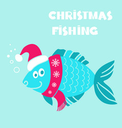 Christmas Funny Fish In Santa Red Hat Card