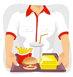 Male Fast Food Restaurant Employee Holding Tray