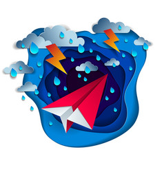 Origami Paper Plane Toy Flying In Thunderstorm