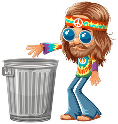 Cartoon Hippie Leaning On A Metal Trash Can