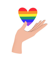 Hand Holding Lgbtq Rainbow Heart Colors Concept