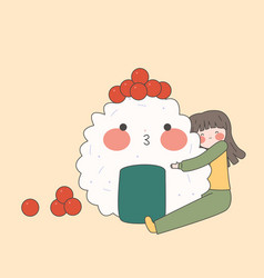 Kawaii Girl Hugs Onigiri I Love