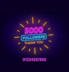 Neon Message Thank You 5000 Followers On A Dark