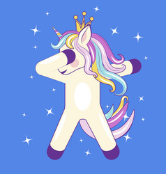 Dabbing Cute Unicorn With Stars On Blue