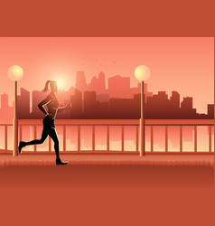 Female Figure Jogging With Cityscape