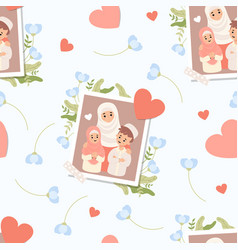 Seamless Pattern With Portrait Islamic Family