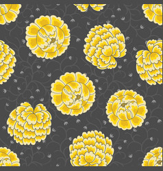 Yellow Peonies On Black Seamless Pattern