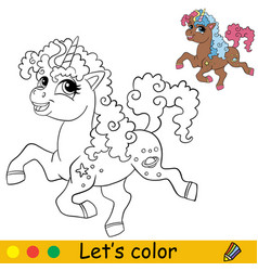 Cartoon Unicorn Brown Coloring Book Page