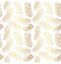 Gold Peacock Feather Seamless Pattern On White