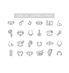 Piercing Jewel Icons Set Face Body Pierce Jewelry