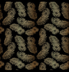 Gold Peacock Feather Seamless Pattern On Black