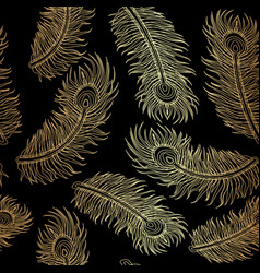 Gold Tropical Peacock Feather Seamless Pattern