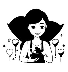 Cute Cartoon Girl Holding A Gift In The Shape Of