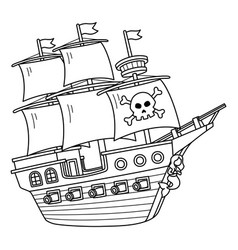 Pirate Ship Isolated Coloring Page For Kids