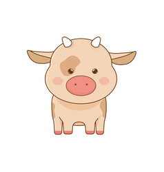 Cute Kawaii Cow On White Isolated Background