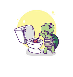 Cute Turtle Cleaning Toilet