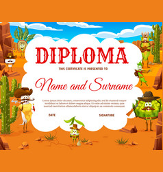 Kids Diploma Cartoon Cowboy Vegetable Characters