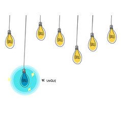 Blue Lightbulb Hanging Different From Other