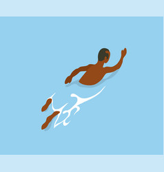 Afro-american Man Swimming In Blue Water Back View