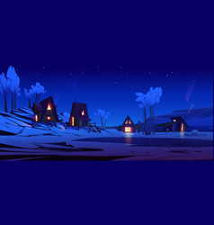 Winter Mountain Night Landscape With Chalet Houses